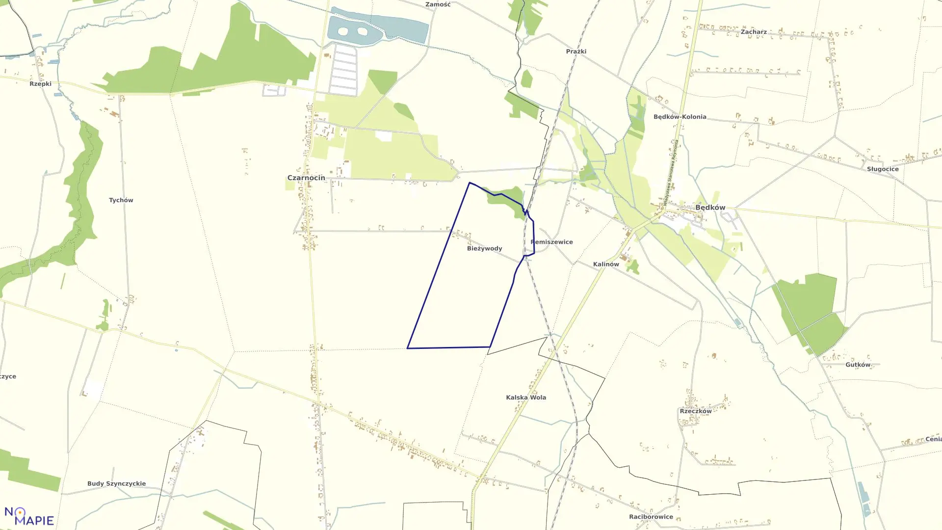 Mapa obrębu BIEŻYWODY w gminie Czarnocin