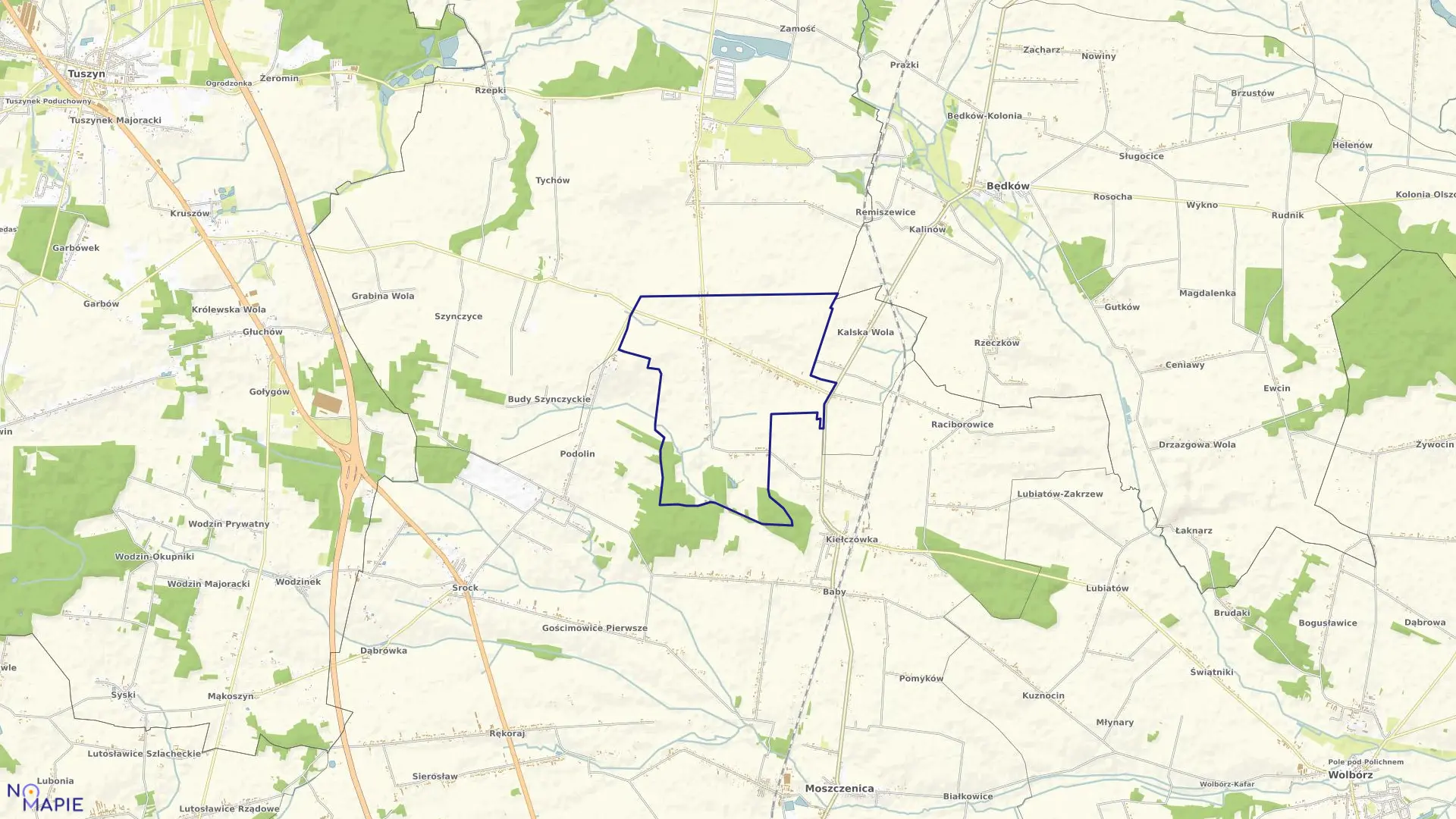 Mapa obrębu BISKUPIA WOLA w gminie Czarnocin