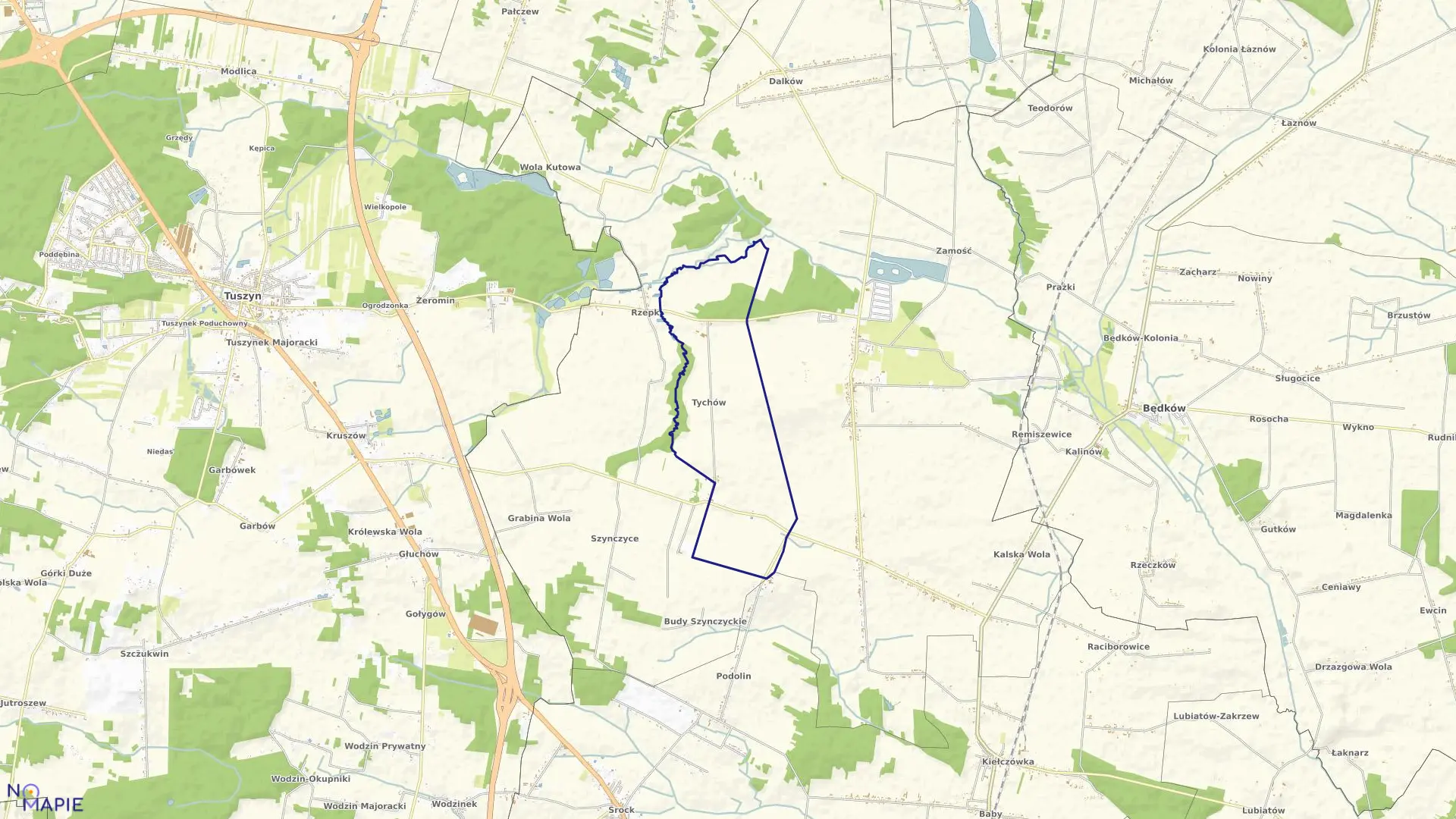 Mapa obrębu TYCHÓW w gminie Czarnocin